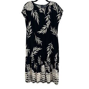 Shein Women Crew Neck Black Floral Print Midi Dress L